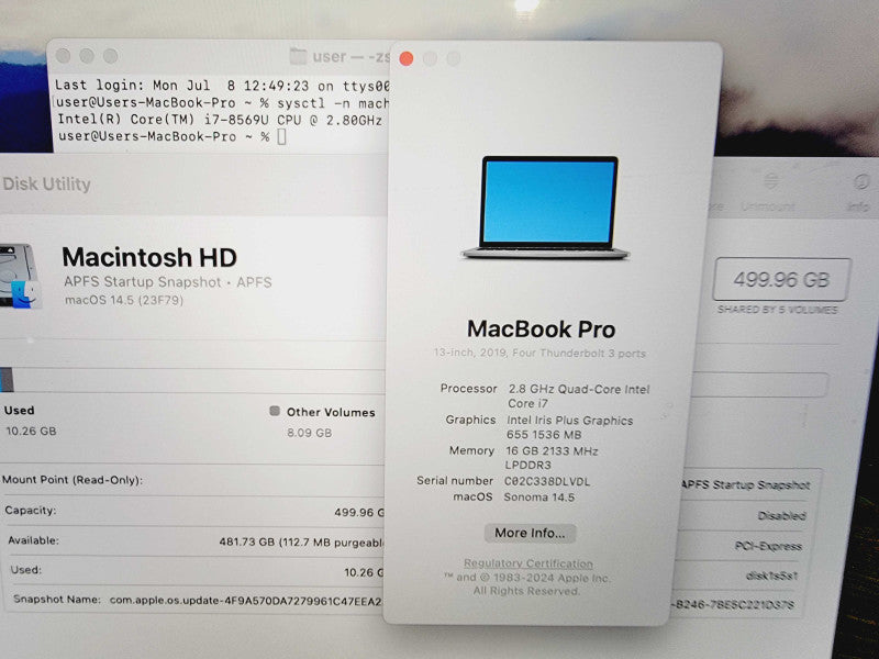Apple Macbook Pro 2019 13\\" 4-Core i7-8569U @ 2.8GHz 16GB DDR3 512GB SSD (