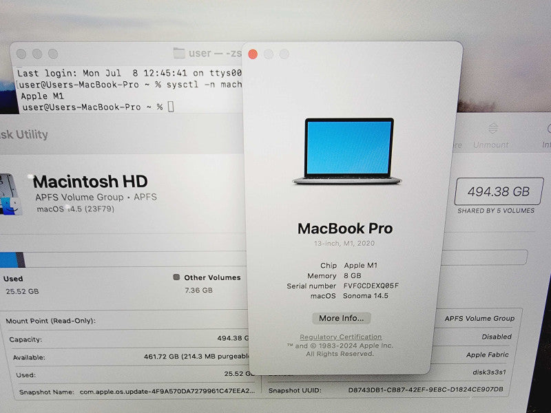 Apple Macbook Pro 2020 13\\" 8-Core M1 @ 3.2GHz 8GB Ram 512GB SSD (
