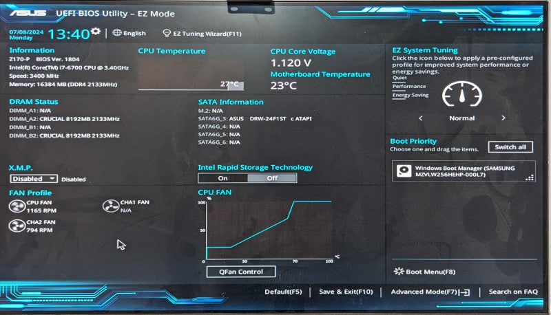 Custom PC/ASUS Z170-P, i7-6700 3.40GHz, 16GB DDR4, 256GB NVMe