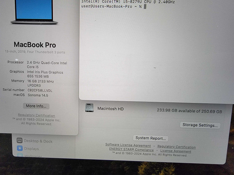 Apple MacBook A1989 2019 13\\" | i5-8279U @2.4GHz | 16GB RAM | 250GB SSD - READ
