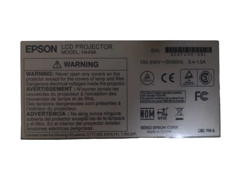 Epson PowerLite 435W H449A LCD Projector, Lamp hour: 2403Hrs