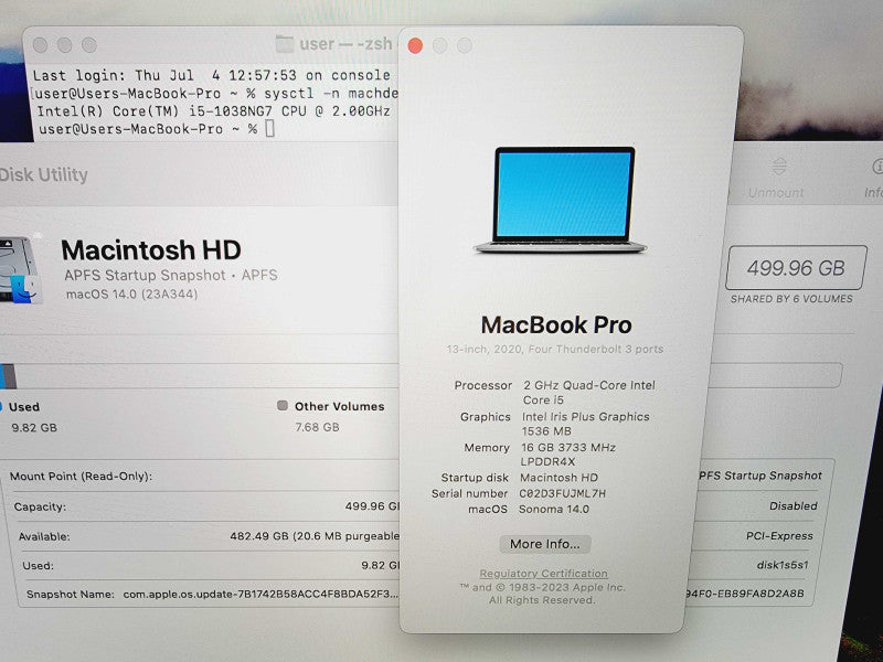 Apple Macbook Pro 2020 13\\" 4-Core i5-1038NG7 @ 2.0GHz 16GB DDR4 512GB SSD (