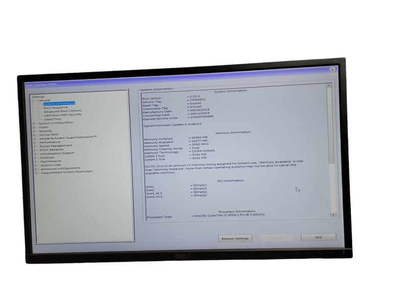 Dell Optiplex 3060 SFF I7 - 8700 CPU @ 3.20GHz 16GB DDR4 Ram  QÎ¸