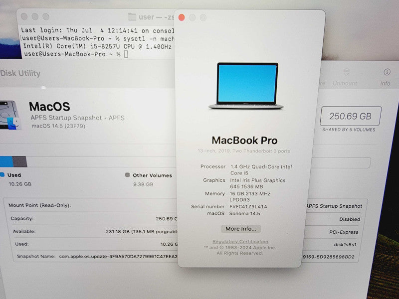 Apple Macbook Pro 2019 13\\" 4-Core i5-8257U @ 1.4GHz 16GB DDR3 256GB SSD (