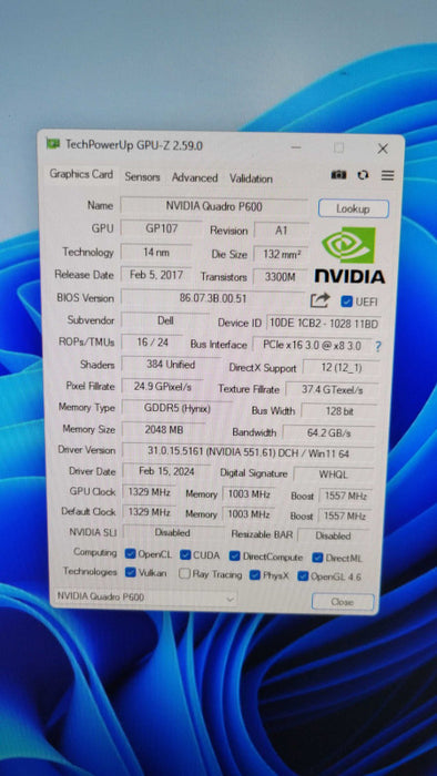 NVIDIA QUADRO P600 - Low Profile 2GB PCIE %