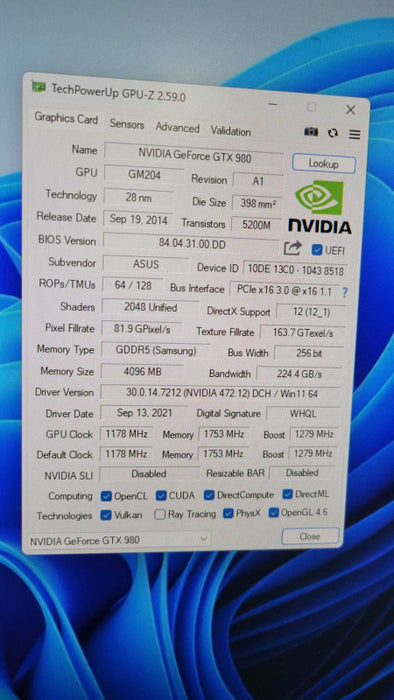 ASUS NVIDIA GTX 980 4GB PCIE %