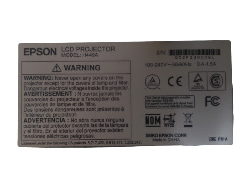 Epson PowerLite 435W H449A LCD Projector, Lamp hour: 788Hrs