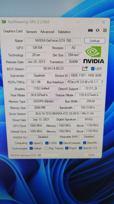 GIGABYTE WINDFORCE NVIDIA GTX 760 2GB PCIE %