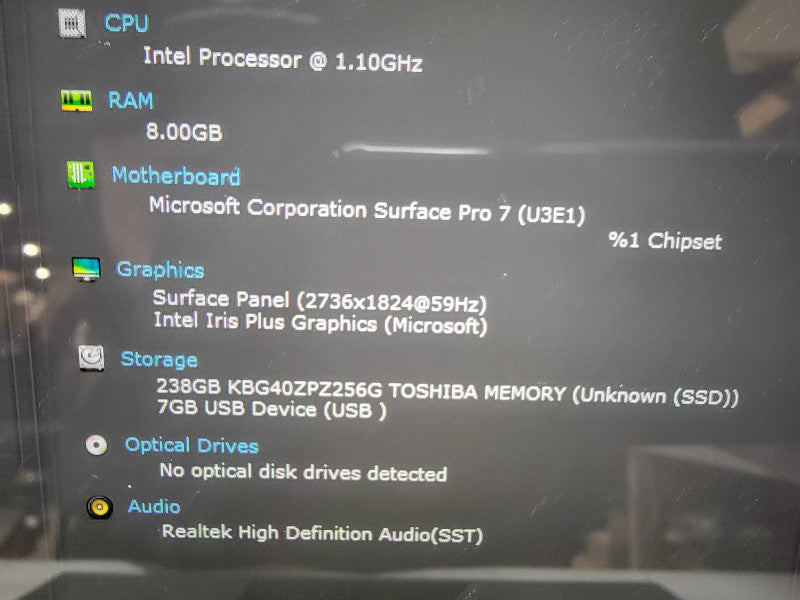 Microsoft Surface Pro 7 1866 | i5-1035G4 @1.1GHz | 8GB RAM | 256GB SSD - READ