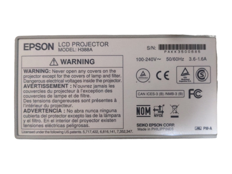 Epson Powerlite 915W H388A LCD Projector, Lamp hour 571 HRS