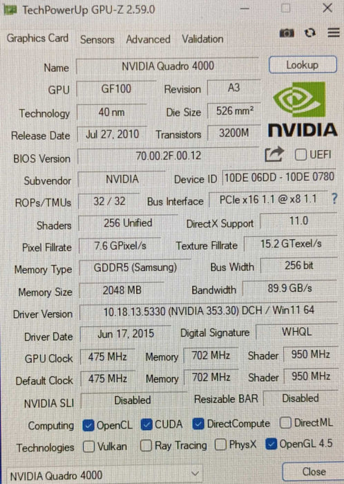 Nvidia Quadro 4000 2GB GDDR5 PCI-E Dual Display Port Video Graphics Card