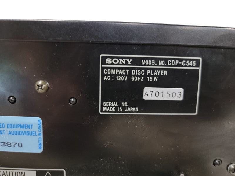 Vintage 1989 Sony 5 CD Compact Disc Changer CD Player Model CDP-C545