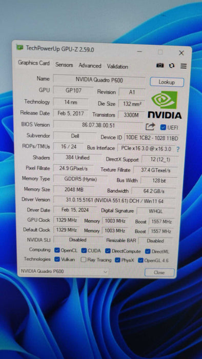NVIDIA QUADRO P600 2GB PCIE Low-Profile %