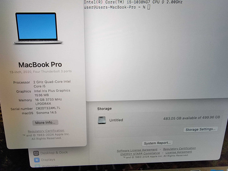 Apple MacBook A2251 2020 | i5-1038NG7 @2.00GHz | 16GB RAM | 500GB SSD