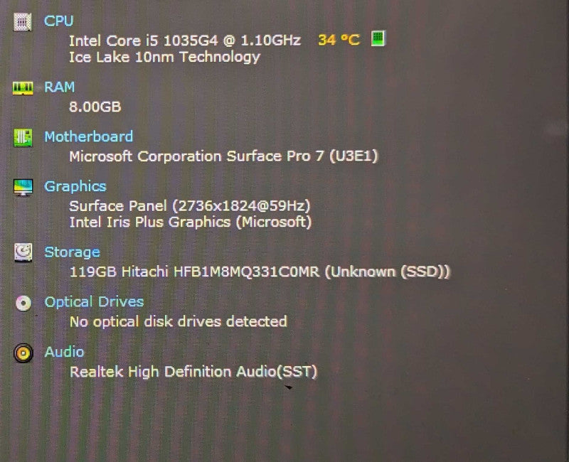 Microsoft Surface Pro 7 (1866), i5-1035G4 1.1GHz 4C, 8GB DDR4, 128GB SSD