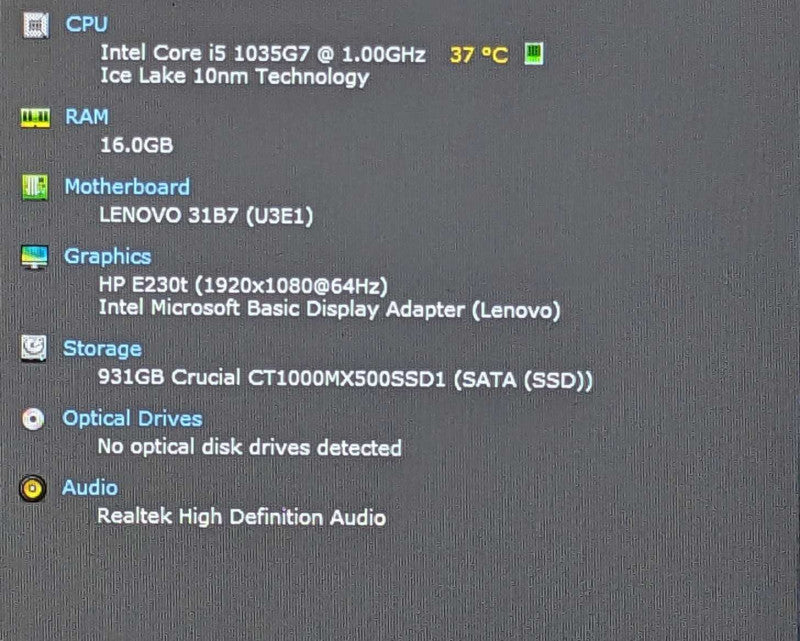Lenovo ThinkCentre M60e, i5-1035G1 1.00GHz 4C, 16GB DDR4, 1TB SSD, WiFi Q