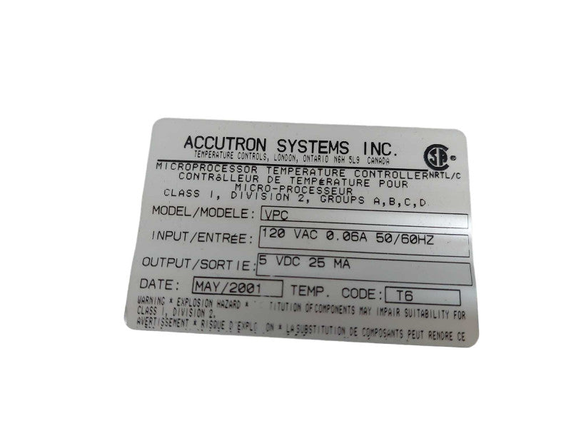 AccuTron Heat Tracing Systems Model: VPC =