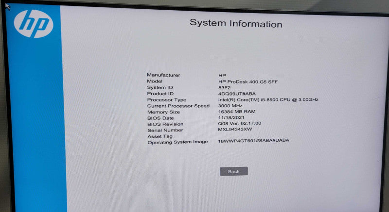 HP ProDesk 400 G5 SFF i5-8500 CPU 256GB SSD 16GB Ram