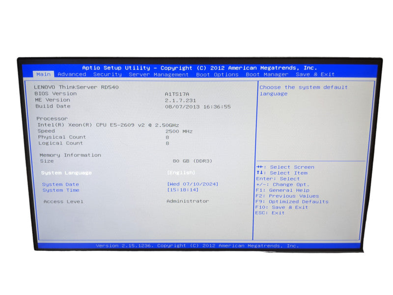 Lenovo ThinkServer RD540 | Xeon E5-2609v2 | 80GB DDR3 | No HDD | LSI MegaRAID