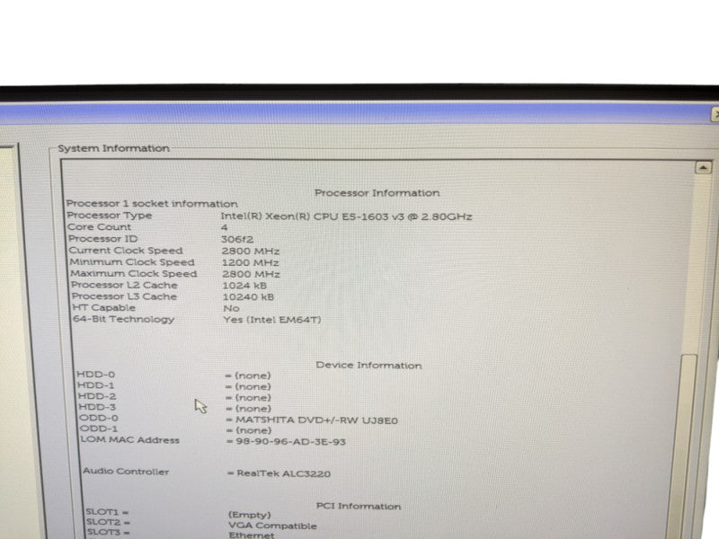 Dell Precision T5810 | Xeon E5-1603 v3 | 16GB DDR4 | No HDD | Quadro K620