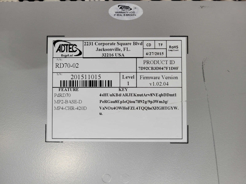 Adtec Digital RD-70 Multi-Codec Receiver Decoder, READ !