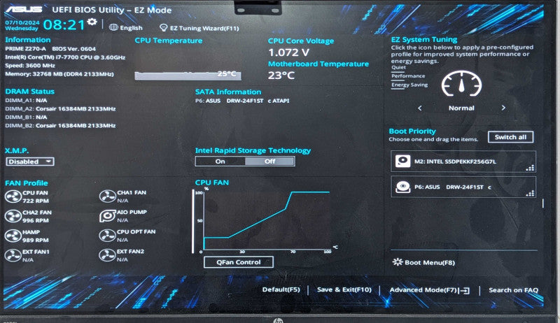 Custom PC/ASUS Z270-A, i7-7700 3.60GHz, 32GB DDR4, 256GB NVMe, HD 5670 GPU