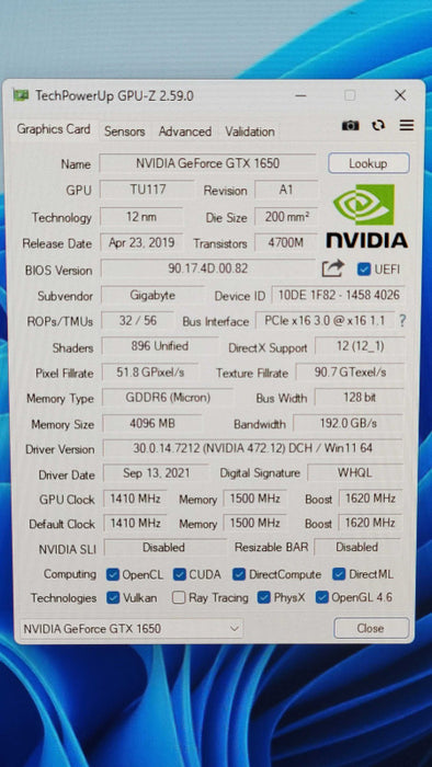 GIGABYTE NVIDIA GTX 1650 OC 4GB GDDR6 Low-Profile %