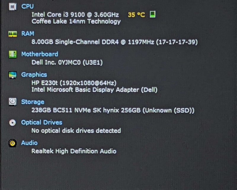 Dell OptiPlex 5070 SFF, i3-9100 3.60GHz 4C, 8GB DDR4, 256GB NVMe
