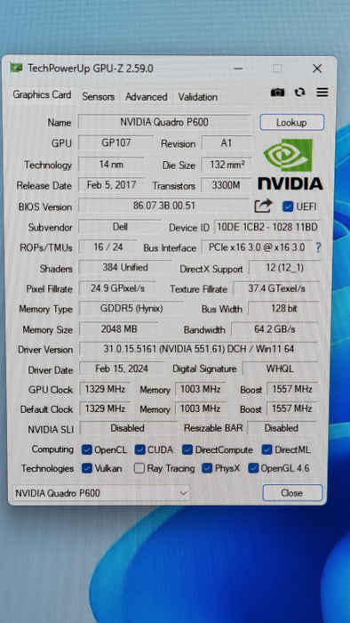 NVIDIA QUADRO P600 2GB PCIE Q%