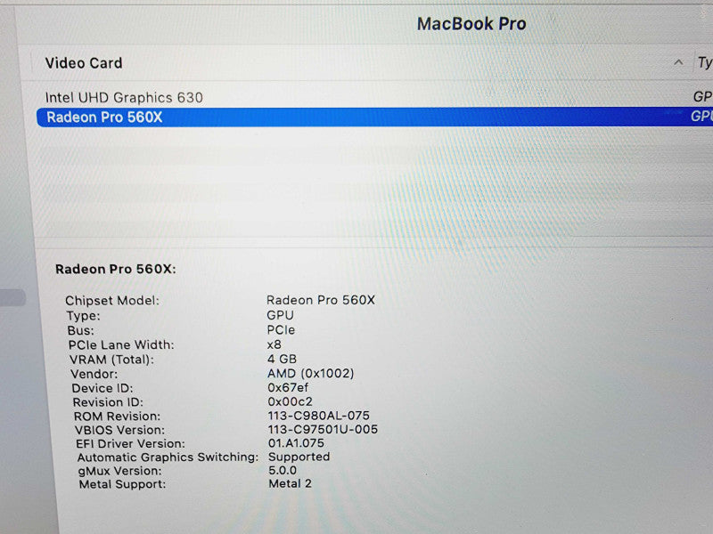 Apple Macbook Pro 2018 15\\" 6-Core i7-8850H @ 2.6GHz 16GB DDR4 512GB SSD Radeon Pro 560x 4GB [Read] (