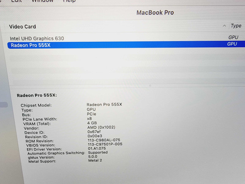 Apple Macbook Pro 2018 15\\" 6-Core i7-8750H @ 2.2GHz 16GB DDR4 256GB SSD Radeon Pro 555X 4GB (