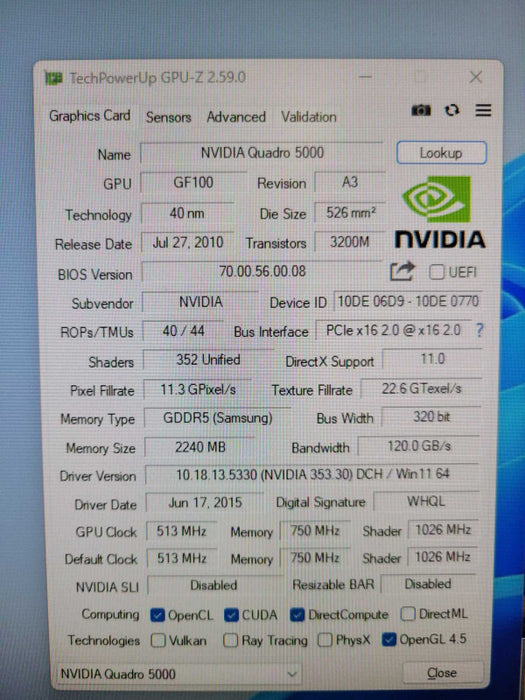NVIDIA Quadro 5000 2GB GDDR5 2x Display Port 1x DVI PCIE Graphics Card _