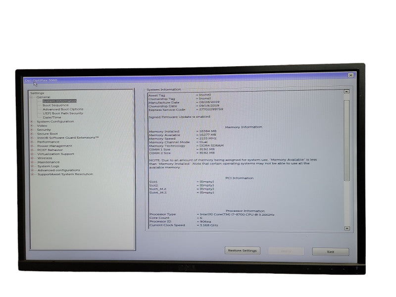 Dell Optiplex 3060 SFF i7 - 8700 CPU @ 3.20GHz 16GB DDR4 Ram Î¸