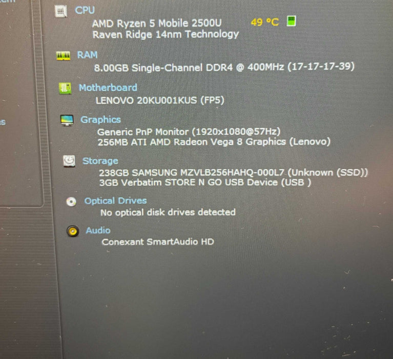 Lenovo ThinkPad E485 AMD Ryzen 5-2500U@2GHz 8GB RAM 256GB SSD Q BudLap