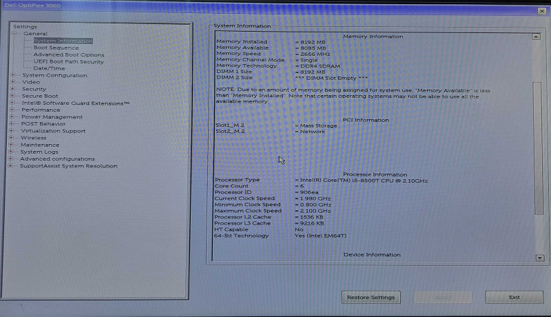Dell OptiPlex 3060 USFF | i5-8500T @ 2.10GHz 6C, 8GB DDR4, 256GB NVMe, WiFi