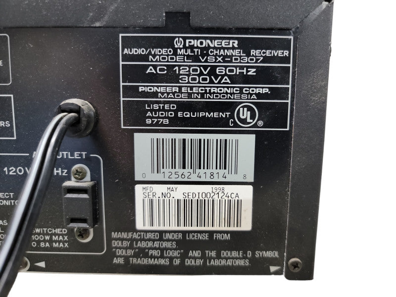Pioneer VSX-D307 Audio/Video Stereo Receiver