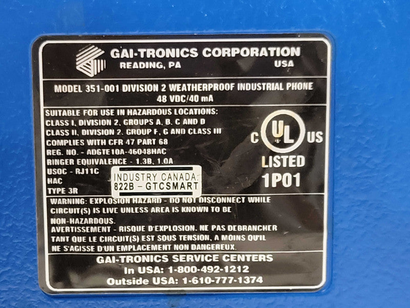 GAI-Tronics 351-001 Division 2 weatherproof industrial phone  _