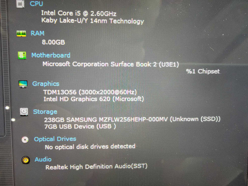Microsoft Surface Book 2 15\\" 1832 | i5-7300U @2.6GHz | 8GB RAM | 256GB SSD  Lap200