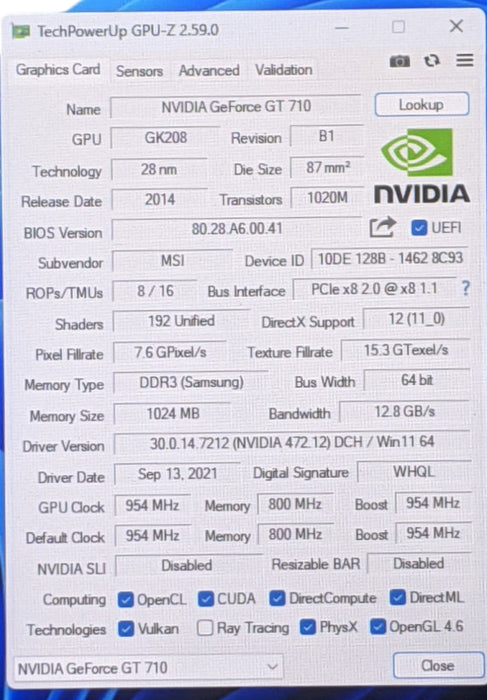 NVIDIA GeForce GT 710 | 2GB DDR3 Graphics Card | VGA, DVI, HDMI