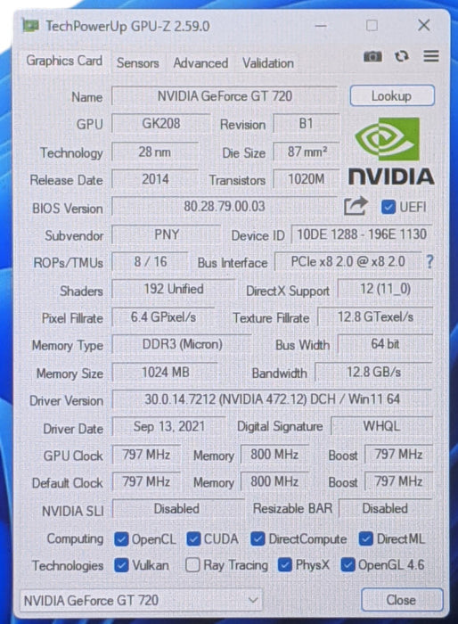 PNY GeForce GT720 | 1GB DDR3 | HDMI DVI-D Graphics Card | Low Profile