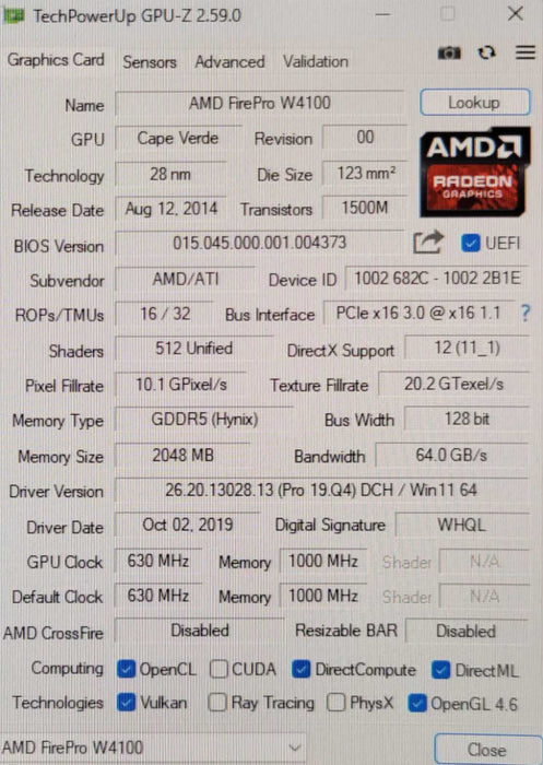AMD FirePro W4100 2GB GDDR5 Graphics Card 4x Mini DisplayPort _