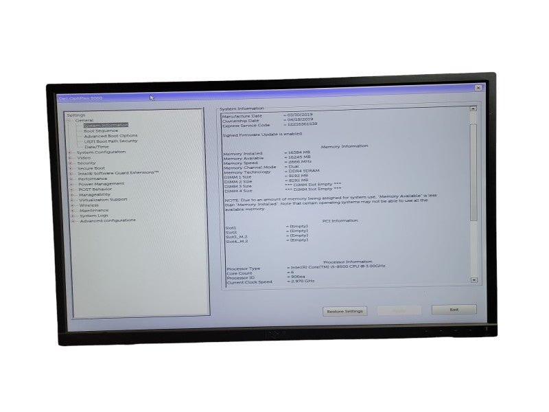 Dell OptiPlex 5060 SFF Desktop i5 - 8500 CPU @ 3.00GHz 16GB DDR4 Ram Î¸