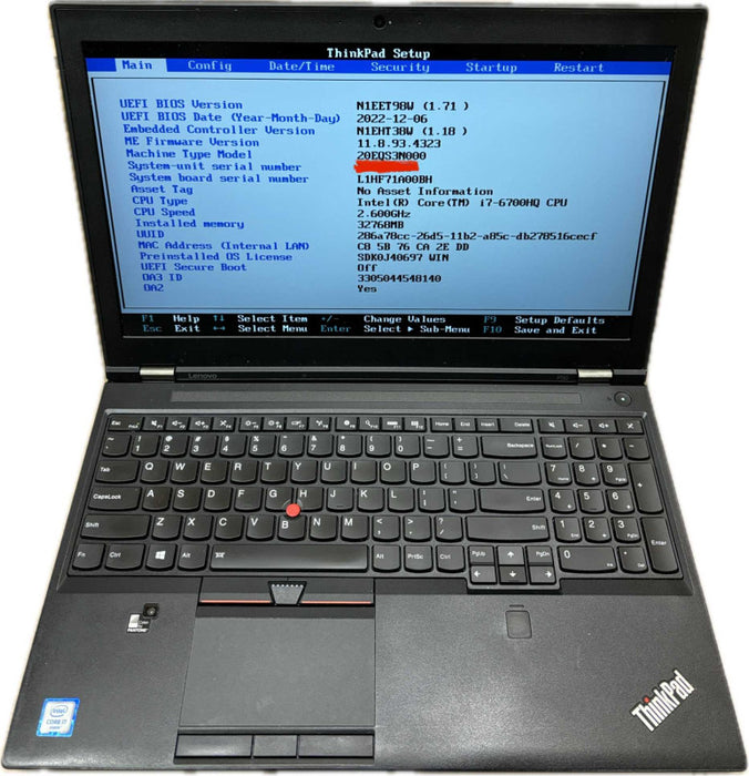 Lenovo ThinkPad P50 i7-6700HQ 32GB RAM NVIDIA GPU No HDD/Caddy READ! Q Lap200