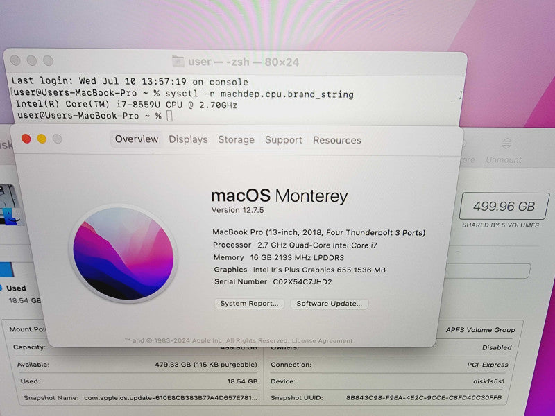 Apple Macbook Pro 2018 13\\" 4-Core i7-8559U @ 2.7GHz 16GB DDR3 512GB SSD (