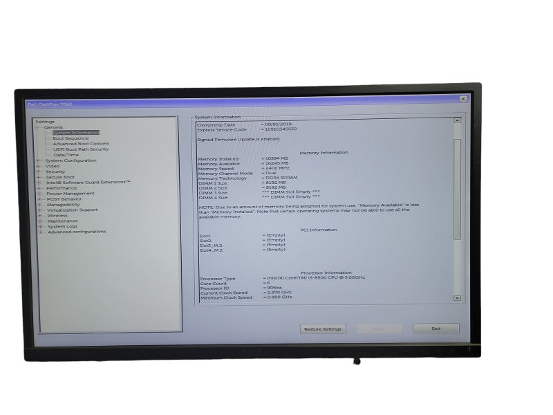 Dell Optiplex 7060 SFF i5 - 8500 CPU @ 3.00GHz 16GB DDR4 Ram   Î¸