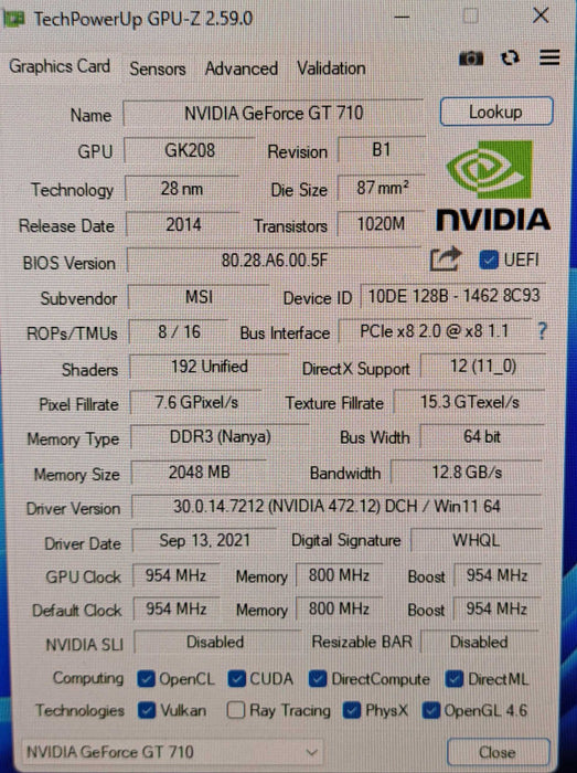 MSI NVIDIA GT 710 | 2GB PCI-E Silent Graphics Card | VGA HDMI DVI