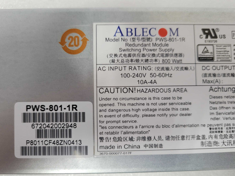 Supermicro/Ablecom PWS-801-1R 800 Watt Module Switching Power Supply _