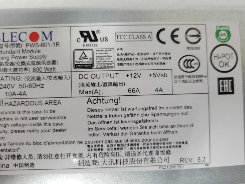 Supermicro/Ablecom PWS-801-1R 800 Watt Module Switching Power Supply _