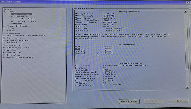 Dell OptiPlex 7060 SFF | i5-8500 @ 3.00GHz 6-Core, 16GB DDR4, No HDD/OS