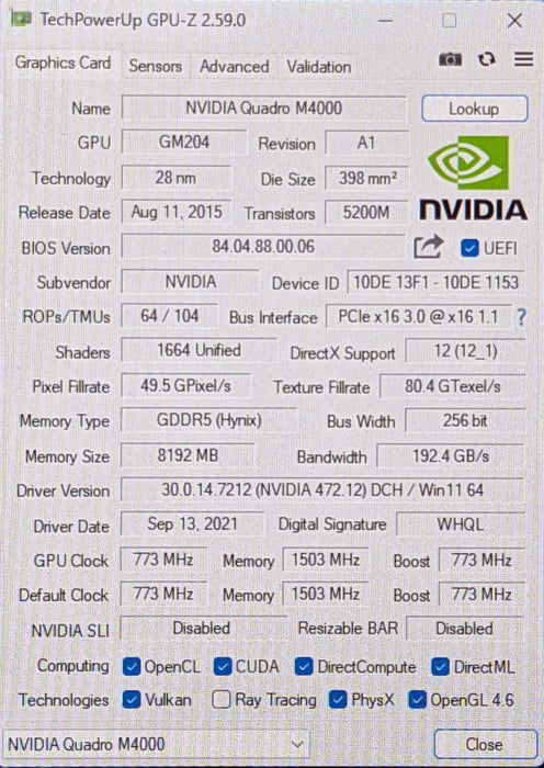 NVIDIA Quadro M4000, 8GB GDDR5 PCIe Graphics Card, 4x DisplayPort